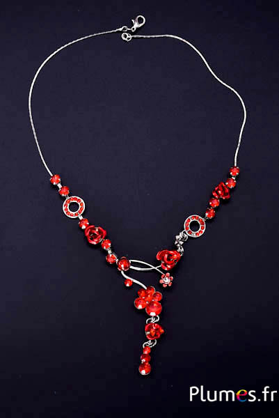 Collier avec pendentif - long. 27 cm - rouge-argenté